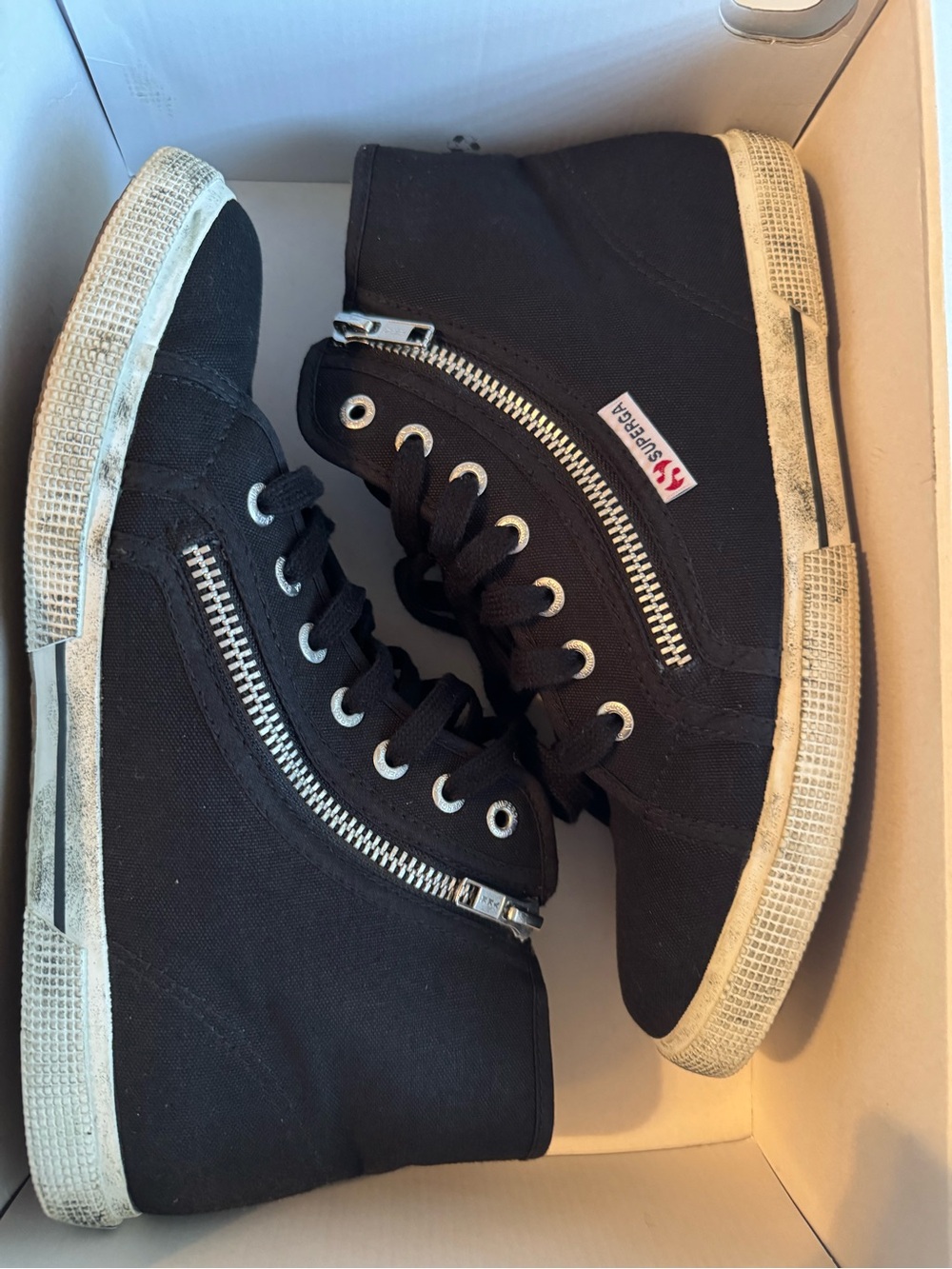 Superga Black High-Top Canvas Sneakers with Silver Zipper